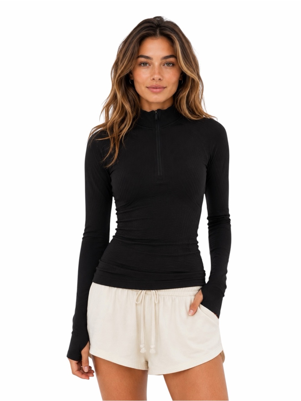 Lululemon – Rest Less 1/2 Zip Pullover – Black Seamless Running Top – Sz. 8